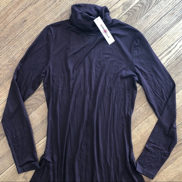 Cosabella Talco Turtle Neck Jersey Knit Dress Long Sleeves Chocolate Size Medium - Picture 2 of 8